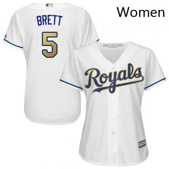 Womens Majestic Kansas City Royals 5 George Brett Authentic White Home Cool Base MLB Jersey